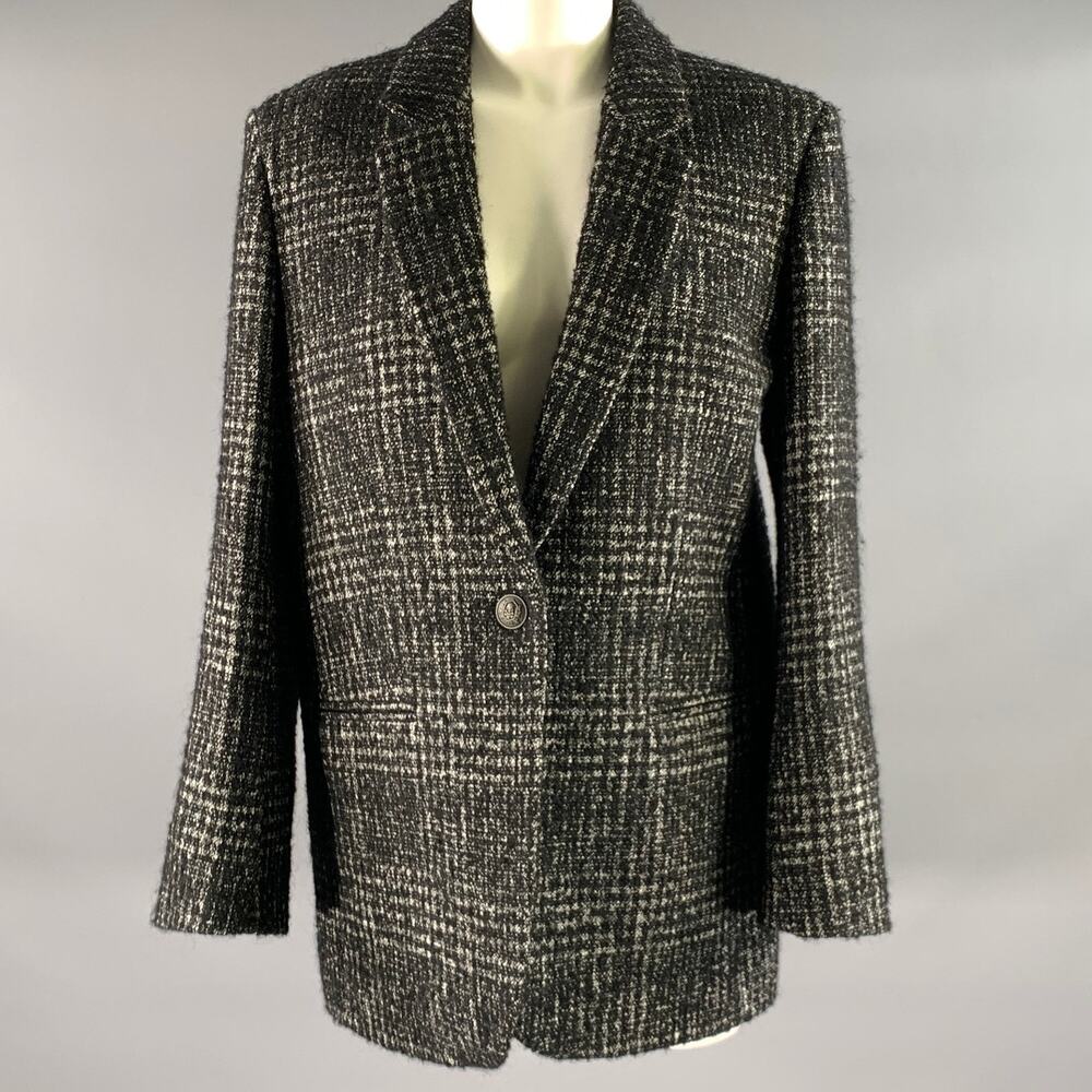 THE KOOPLES Size 6 Black White Wool Blend Notch Lapel Jacket